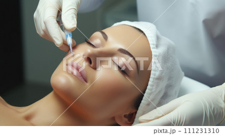 Woman receives Botox treatment in professional salon setting 111231310