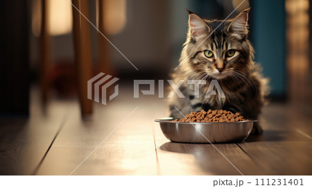 Feeding furry companion, nutritious dry food provided. 111231401