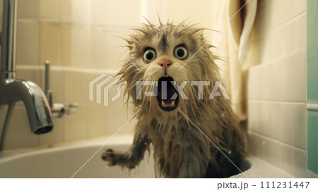 Cat's amusing reaction to bath scene. 111231447