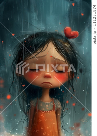 AI-generated content. Child Holding Heart in Emotional Illustration 111231974