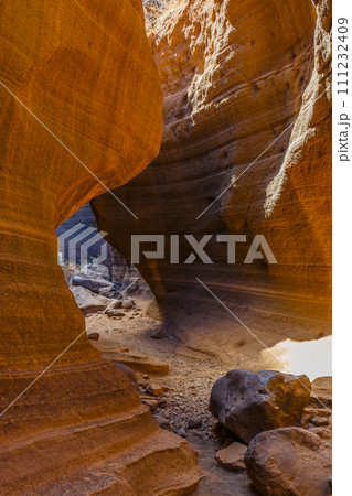 Scenic limestone canyon, Barranco de las Vacas in Gran Canaria, Canary islands, Spain 111232409