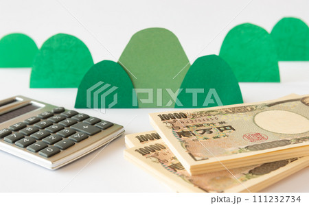 山とお金と電卓　山林所得　国産材　伐採 111232734