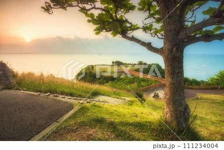 沖縄県南城市知念岬公園の朝日 111234004