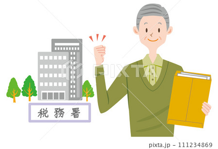 税務署に行く　確定申告の申請　年金をもらう高齢男性 111234869