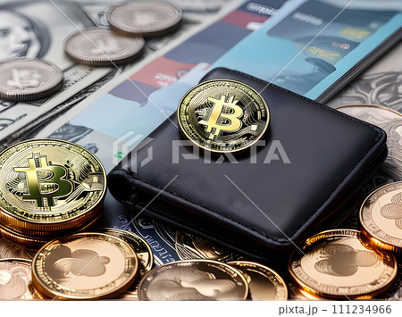 Hightech finance crypto stored in wallet. 111234966