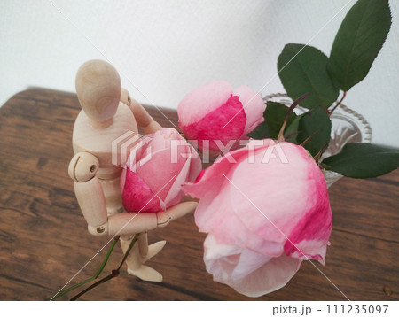 花の手入れをするデッサン人形 111235097