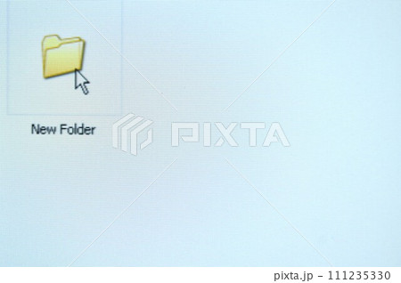 arrow computer mouse pointer icon to yellow new folder on white LCD screen 111235330