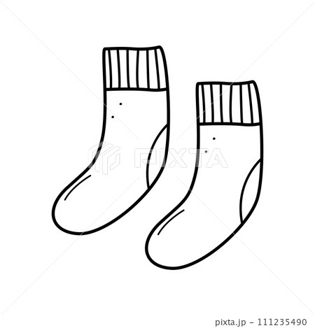 Warm socks Wool Felt boots, cartoon vector illustration of doodle style. Isolated on white 111235490