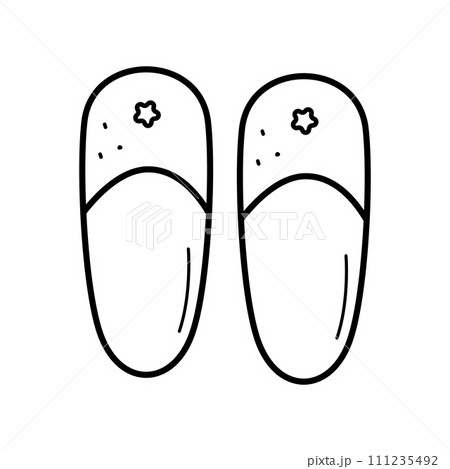 House slippers are a doodle icon. Pair of shoes vector illustration on a white background. House slippers are a doodle icon. Pair of shoes vector illustration on a white background. 111235492