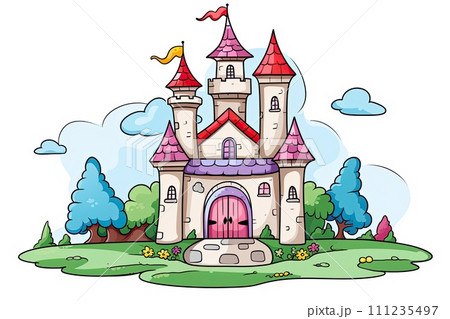 AI-generated content. simple childlike drawing of magical castle 111235497