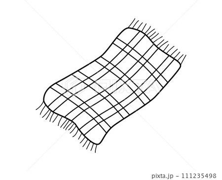Plaid checkered, cozy soft bedspread. Vector doodle illustration on a white background. 111235498
