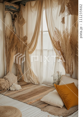 AI-generated content. Bohemian Style Home Interior with Natural Decor AI-generated content. Bohemian Style Home Interior with Natural Decor 111235682