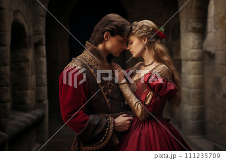 AI-generated content. Renaissance Couple in Romantic Castle Embrace 111235709