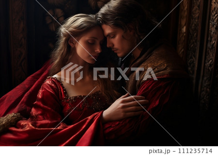 AI-generated content. Renaissance Couple in Romantic Castle Embrace 111235714