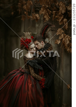 AI-generated content. Renaissance Couple in Romantic Castle Embrace 111235720