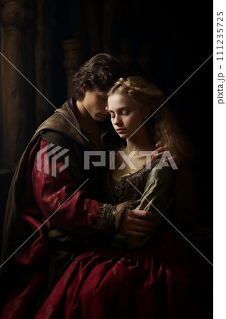 AI-generated content. Renaissance Couple in Romantic Castle Embrace 111235725