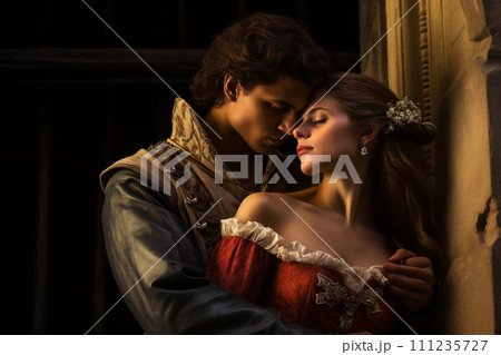 AI-generated content. Renaissance Couple in Romantic Castle Embrace 111235727