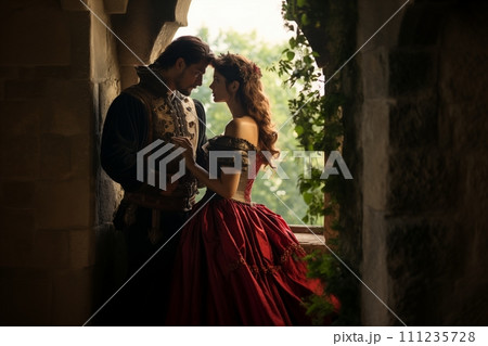 AI-generated content. Renaissance Couple in Romantic Castle Embrace 111235728