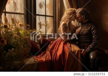 AI-generated content. Renaissance Couple in Romantic Castle Embrace 111235731
