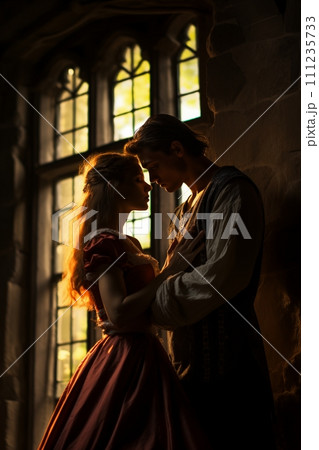 AI-generated content. Renaissance Couple in Romantic Castle Embrace 111235733