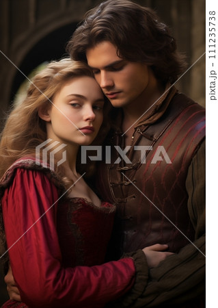 AI-generated content. Renaissance Couple in Romantic Castle Embrace 111235738