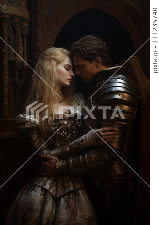 AI-generated content. Renaissance Couple in Romantic Castle Embrace 111235740
