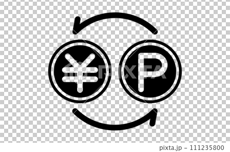 Black silhouette icon with image of exchanging points for Japanese yen 111235800