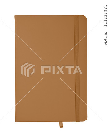 Beige leather cover notebook isolated on white 111235881