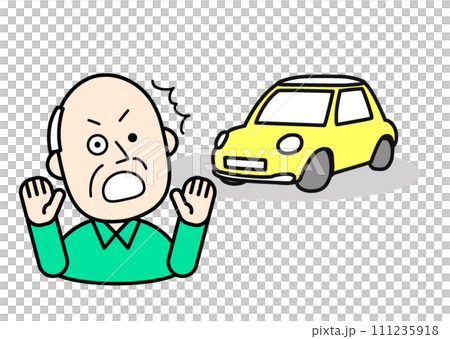 Simple character illustration: A senior who is surprised by a car Simple character illustration: A senior who is surprised by a car 111235918