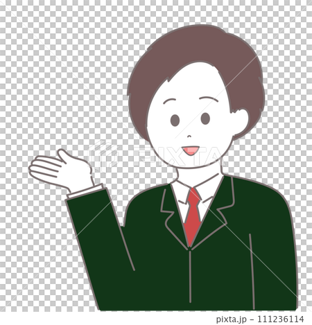 スーツの男性が手のひらを上に向けているイラスト 111236114