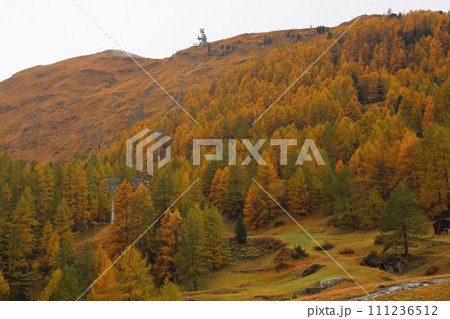 View of landscape furi mountain in autumn season from cable car in zermatt, swiss View of landscape furi mountain in autumn season from cable car in zermatt, swiss 111236512
