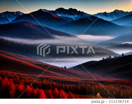 misty peaks 3D shadows duotone color scheme 111236714