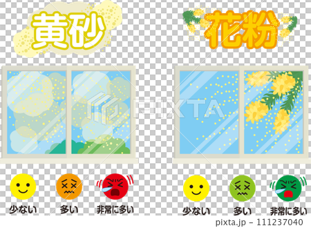 窓のイラスト_黄砂_スギ花粉_セット 111237040