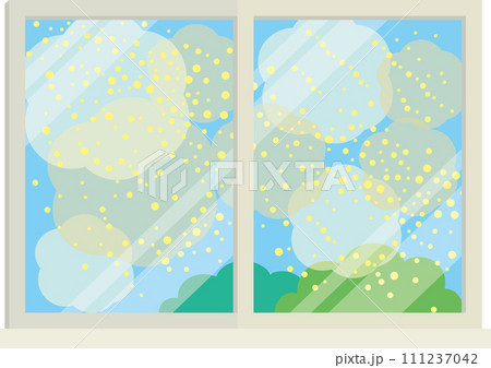 窓のイラスト_黄砂_花粉 111237042