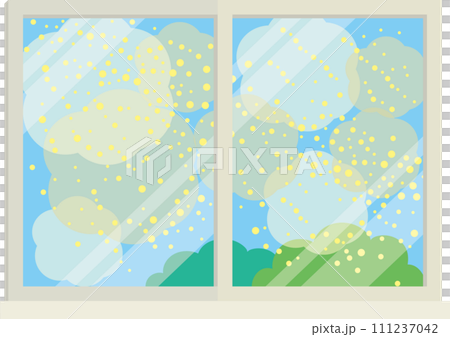 窓のイラスト_黄砂_花粉 111237042