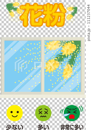 窓のイラスト_スギ花粉_セット 窓のイラスト_スギ花粉_セット 111237044