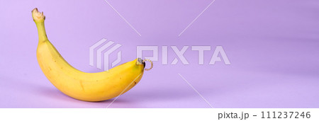 Intimate piercing. Minimal piercing concept. Banana with piercing on a lilac background 111237246