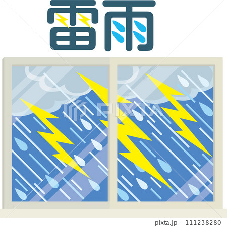 窓のイラスト_天候_雷雨_文字入り 111238280