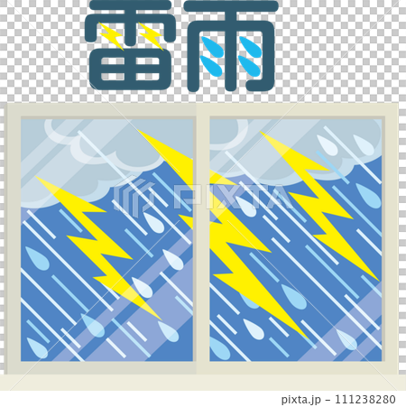 窓のイラスト_天候_雷雨_文字入り 111238280