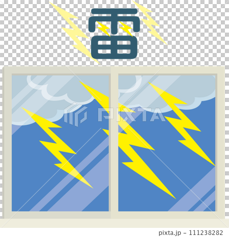 窓のイラスト_天候_雷_文字入り 111238282