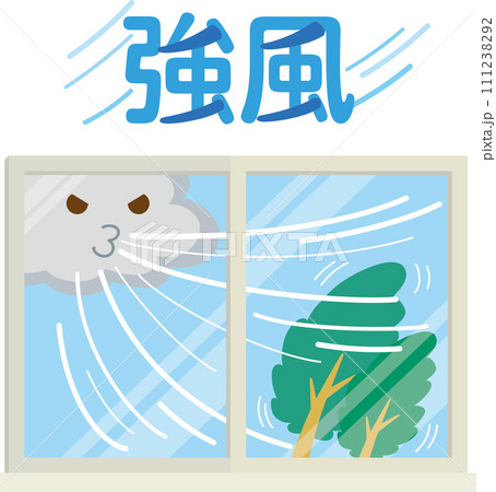 窓のイラスト_天候_強風_文字入り 111238292