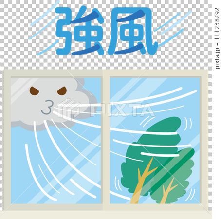 窓のイラスト_天候_強風_文字入り 111238292
