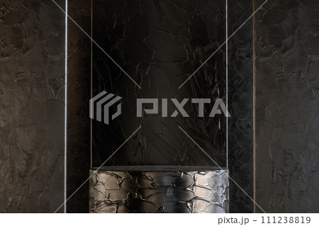 Black shiny cylinder stand with acrylic paint in studio 3d render 111238819