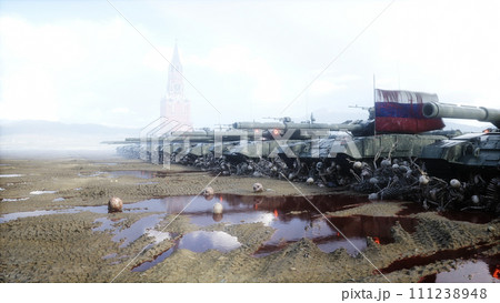 Russian military tanks and skulls. Anti war concept. 3d rendering. 111238948