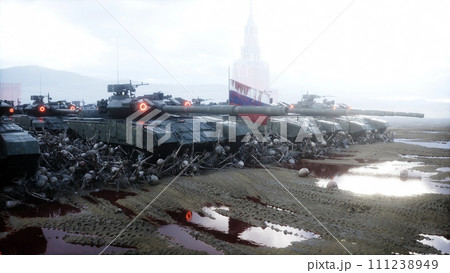 Russian military tanks and skulls. Anti war concept. 3d rendering. 111238949