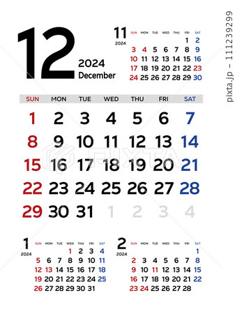 カレンダー 2024 令和6年 シンプル 先月来月再来月付き 12月 カレンダー 2024 令和6年 シンプル 先月来月再来月付き 12月 111239299