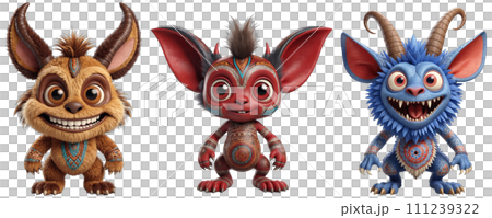 Three adorable fluffy monsters with big ears 111239322