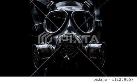 AI-generated content. futuristic protective gas mask, radioactive face protection  111239657