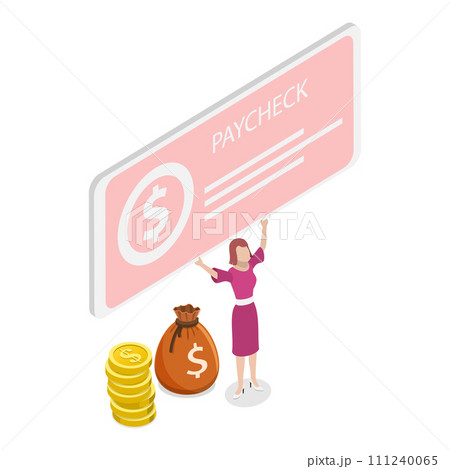 3D Isometric Flat Vector Illustration of Paycheck. Item 3 111240065