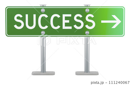 Success, concept. Green road sign with success inscription, 3D rendering Success, concept. Green road sign with success inscription, 3D rendering 111240067